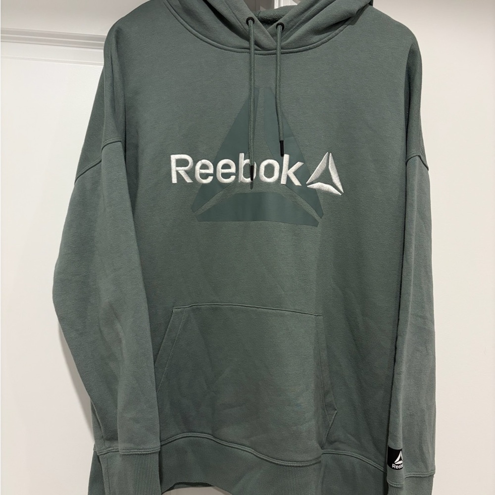 Reebok Sage Green Pullover Hoodie with Red Logo